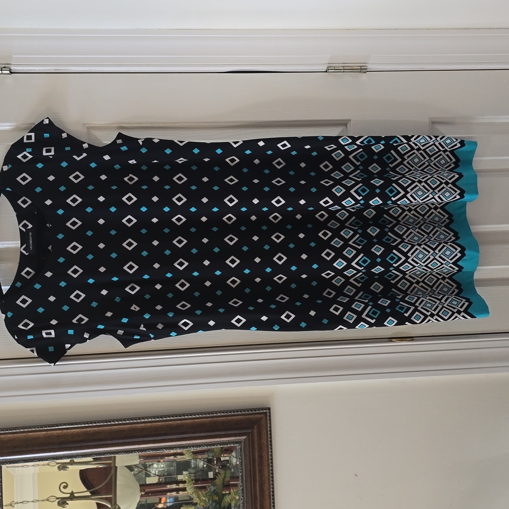 LIZ CLAIBORNE WOMENS BLACK & WHITE SYMMETRICAL DRESS SIZE LARGE